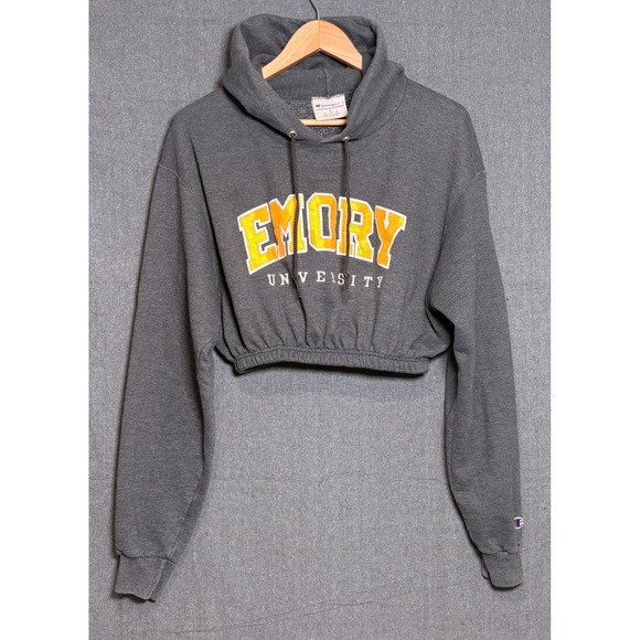 Champion Tops - Champion Emory University Cropped Hoodie Grey Reworked Sweatshirt Womens Large